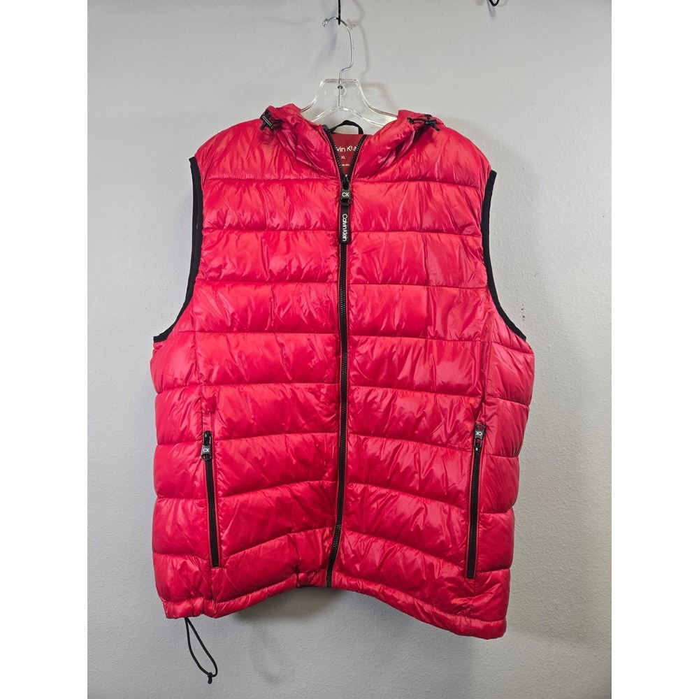 Calvin‎ Klein Puffer Red Quilted Hooded Water Resistant Vest XL